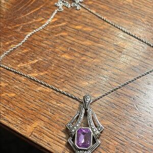 Silver Necklace with Purple Gemstone Pendant